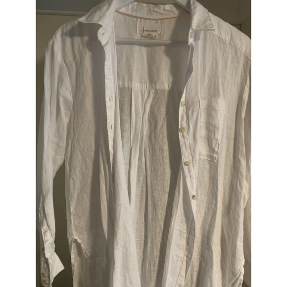 Anthropologie Button-Up Shirt Dress Women's Size XS White Collared Long Sleeves